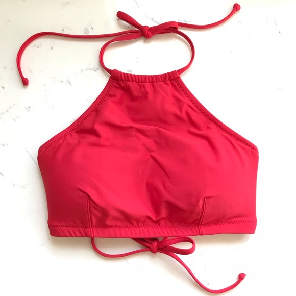 red halter bikini top